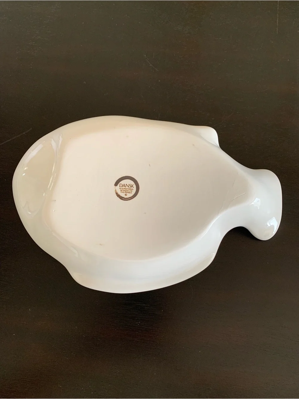 Dansk Arabesque Fish Shaped Shallow Bowl Cobalt Blue and White Dish Platter